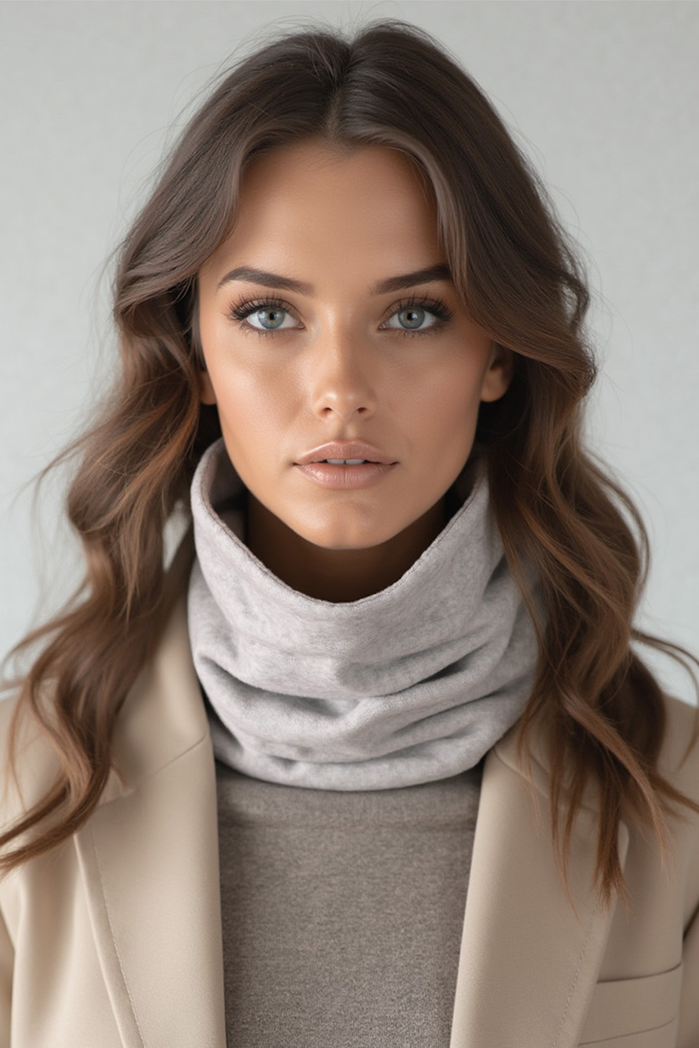 Vivisence Women Winter Snood Scarf Soft Knit Cozy Everyday Warmth For Cold Days, light grey