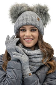 Vivisence Bonnet Femme Hiver Avec Deux Pompons En Fil Chaud Antistatique 70106, gris clair