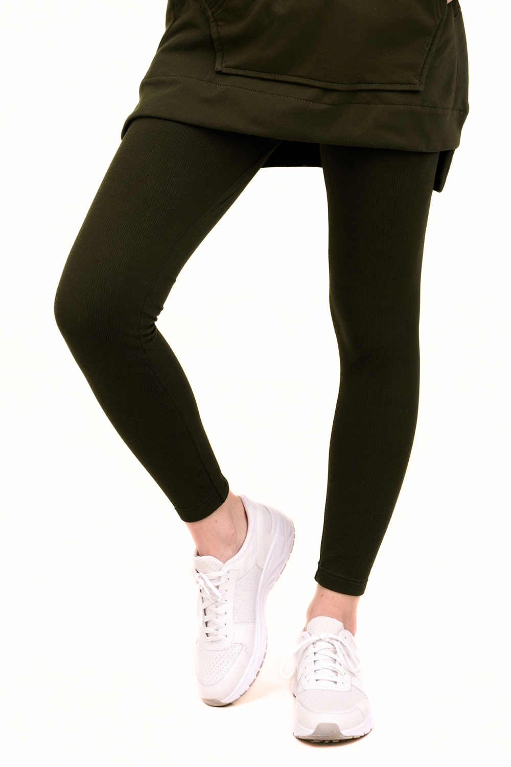 Vivisence Womens Leggings Ribbed Cotton Blend Elastic Waist All Day Comfort, Green