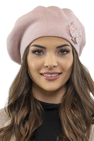 Vivisence Elegant Women's Beret With Flower Warm Autumn Winter Accessory 7006, light pink
