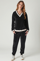 Vivisence Damen Trainingsanzug Set Velour Mit Taschen Für Komfort Beim Freizeitlook 9201, Schwarz