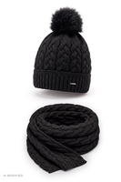 Vivisence Women's Knitted Set Wool Silk Beanie and Scarf, black