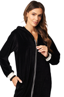 Vivisence Robe Cotton with Zipper Fastening and Cuffed Sleeves 5018, black-white