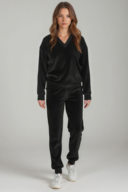 Vivisence Ensemble Survêtement Femme Coton Avec Poches Parfait Confort Quotidien 9202, noir