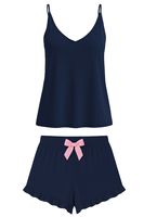 Vivisence Femme Pyjama Set Viscose Nœud Déco Confort Pour la Nuit D'été 2044, bleu marine