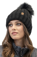 Vivisence Pom Pom Hat For Women Fleece Lined Perfect Fit Winter 70100, Black