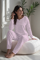 Vivisence Dame Schlafanzug 2-teiliges Set Pyjama Bluse Hose Gemustert Tupfen 2023, Rosa