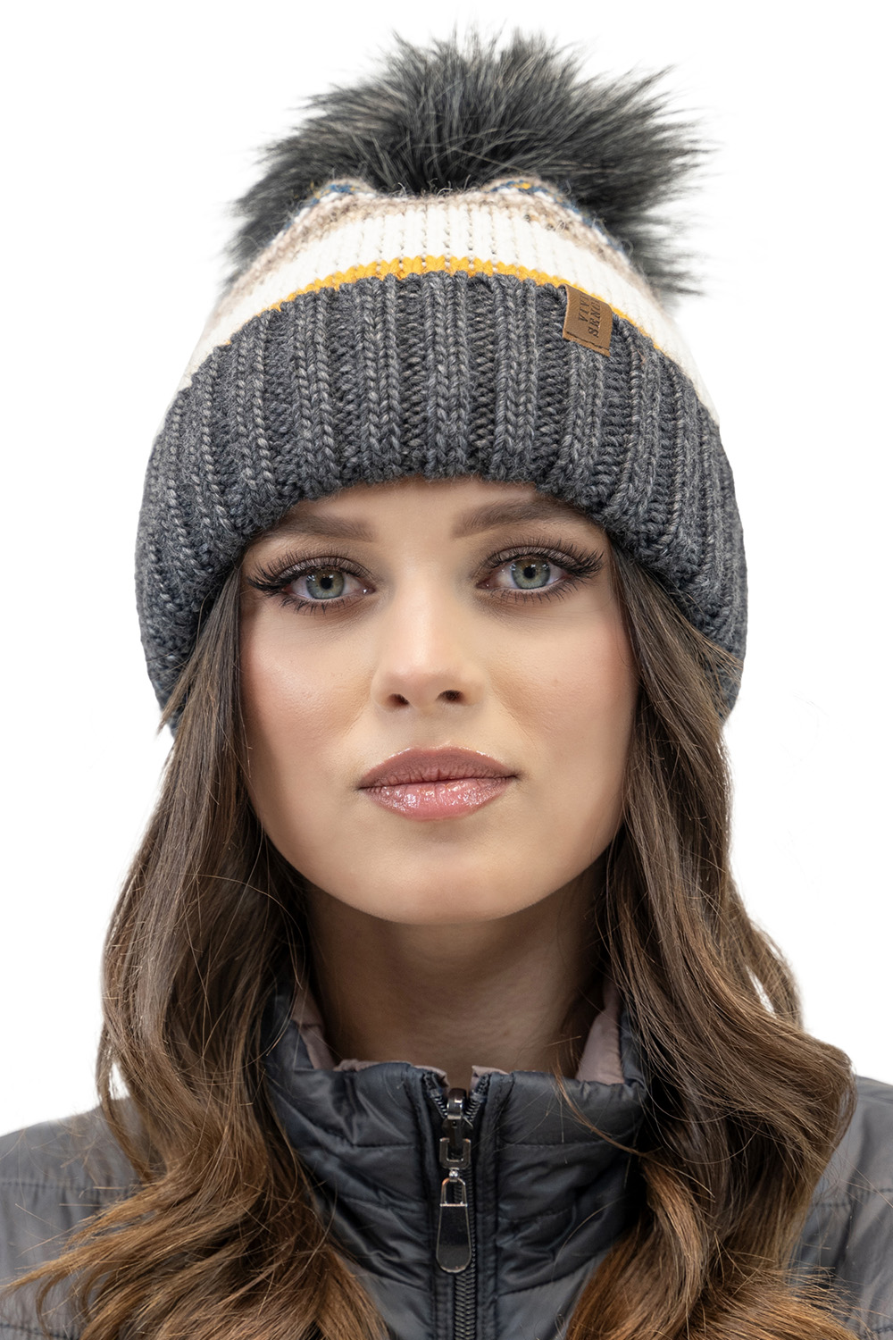 Vivisence Bonnet À Pompon Femme En Fil Chaud Effet Antistatique Pour L’Hiver 7099, gris foncé