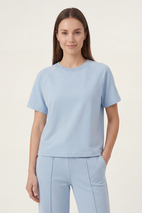 Vivisence Women’s Short Sleeve T Shirt, Soft Cotton Blend Crew Neck Top, Plain Fitted Basic Tee, sky blue