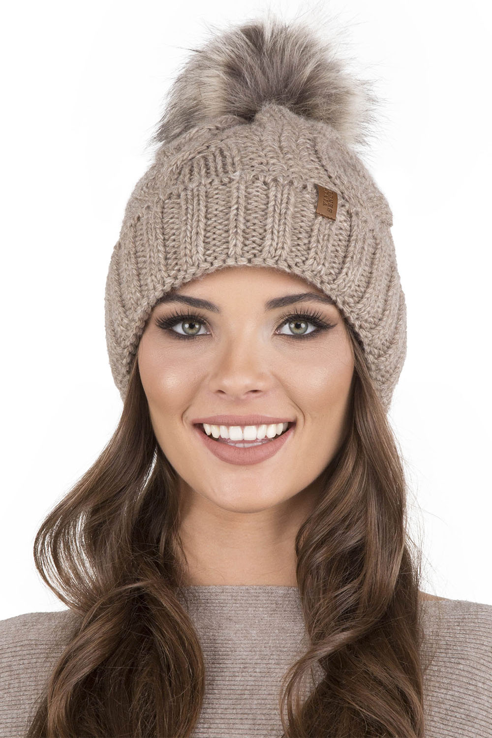 Vivisence Bonnet Femme Et Écharpe Pour L'automne et L'hiver À Pompon Cache-cou Ensemble Classique En Fils Chauds Avec Doublure En Polaire Parfait Pour Les Journées Froides 7014, beige
