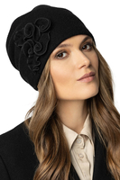 Vivisence Damen Mütze Wintermütze Elegante Warme Schurwolle Handgestickter 7076, schwarz