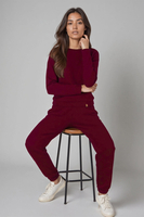 Vivisence Pantalon De Survêtement Femme Confortable Ceinture Élastique Poignets Côtelés Poches Latérales Tissu Doux Coton Mélangé Pour Détente Maison Sport Look Quotidien 9104, bordeaux