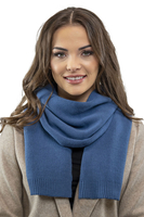 Vivisence Elegant Women's Winter Set Including Classic Beret With Floral Decoration And Matching Long Warm Wool Scarf Ideal For Cold Winter And Autumn Days, blue
