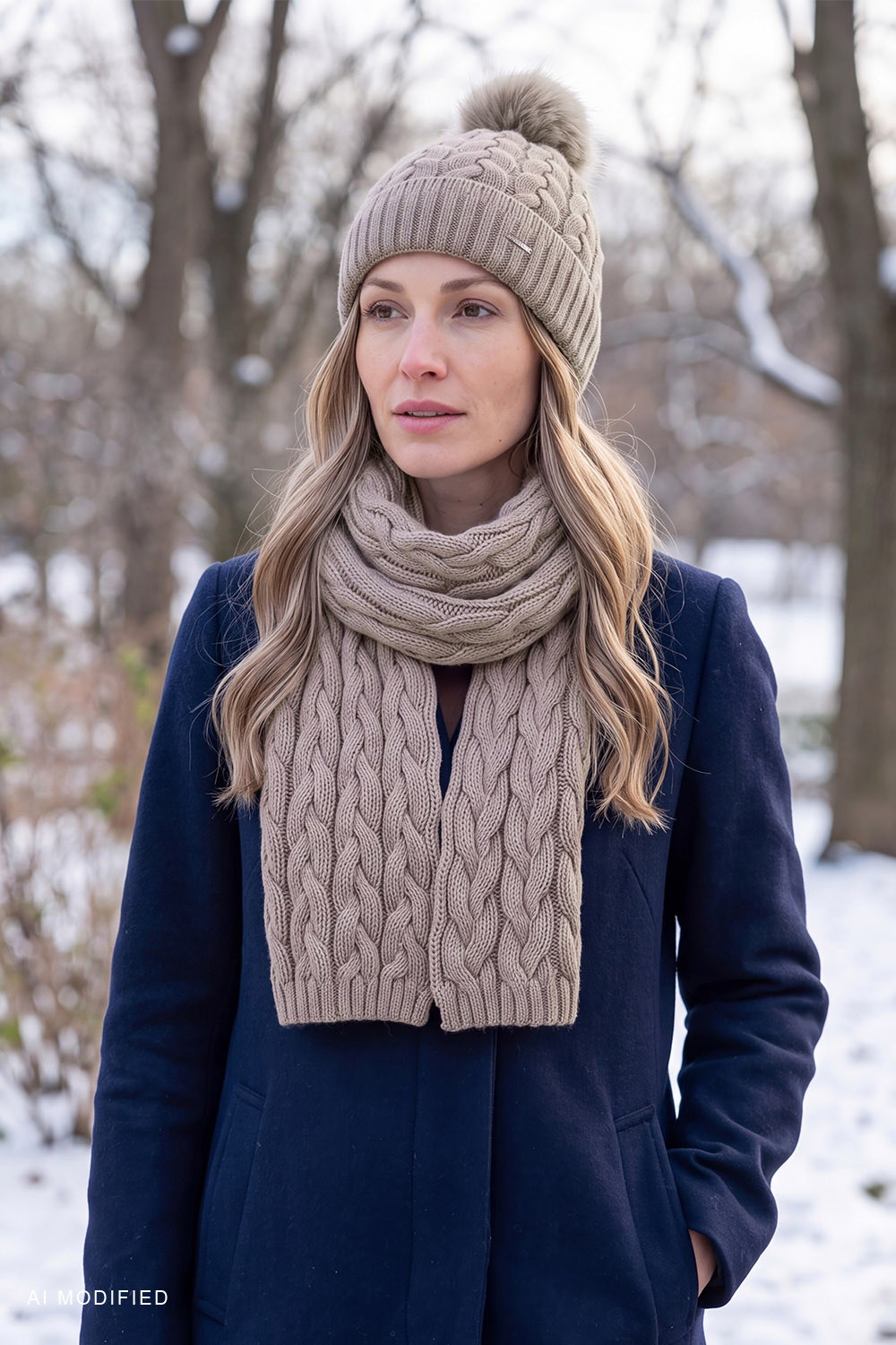 Vivisence bonnet femme laine mérinos soie tricot torsadé hiver, beige