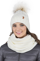 Vivisence Bonnet Femme Et Écharpe Pour L'automne et L'hiver À Pompon Cache-cou Ensemble Classique En Fils Chauds Avec Doublure En Polaire Parfait Pour Les Journées Froides 7014, ecru