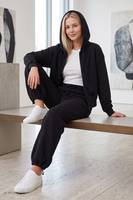 Vivisence Cropped Cotton Hoodie Zip Up Sweatshirt for Women, black