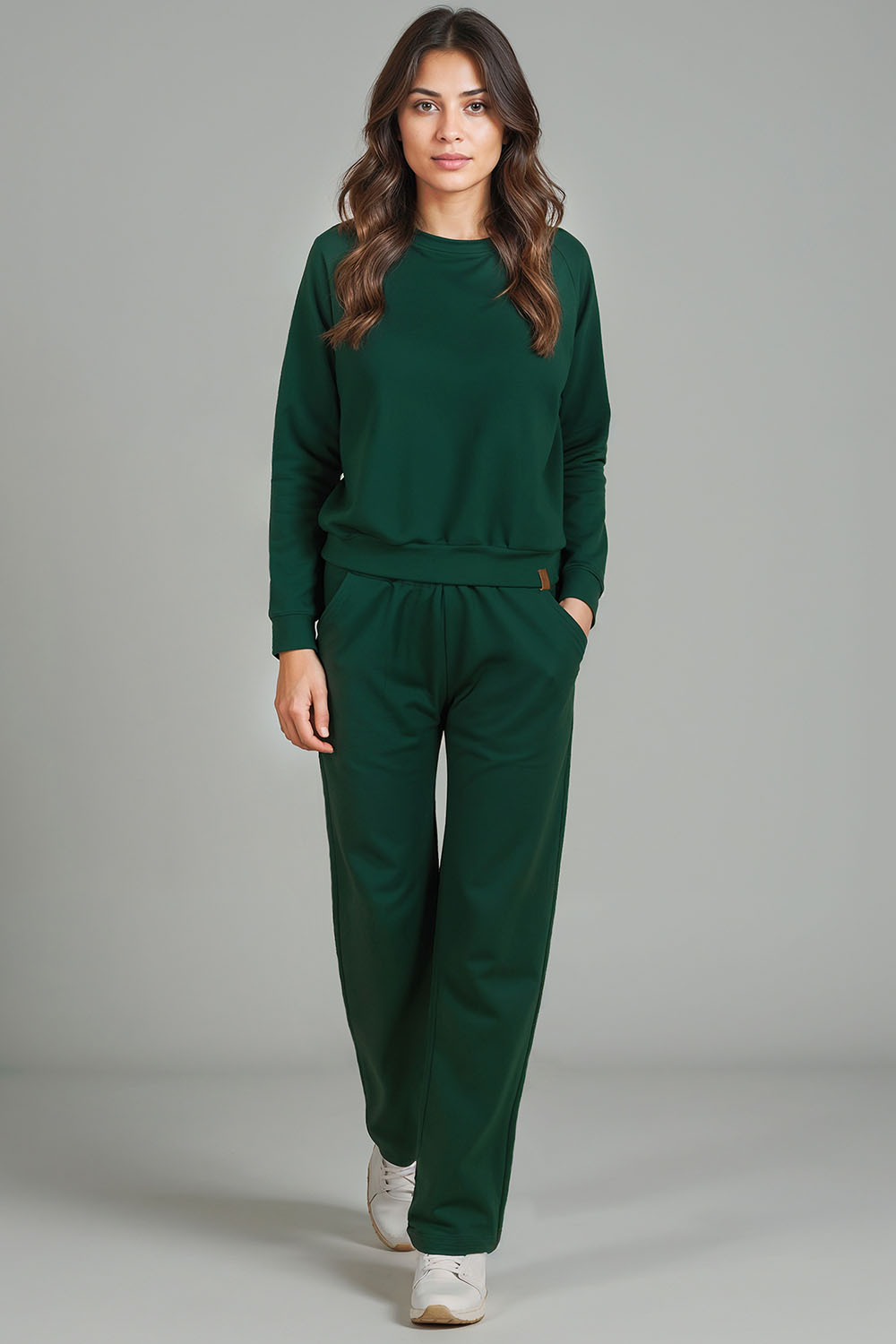 Vivisence Loungewear Damen Trainingsanzug Set Lockerer Schnitt Rundhals Freizeitanzug Mit Taschen 9205, Grün