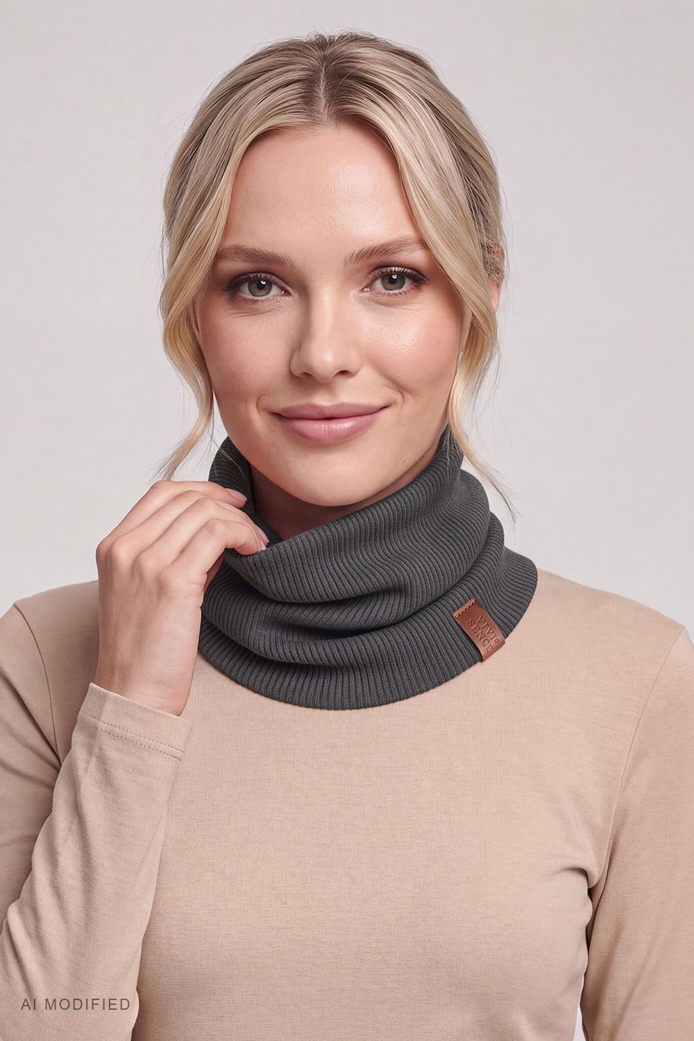 Vivisence women's tube scarf organic cotton snood, graphite