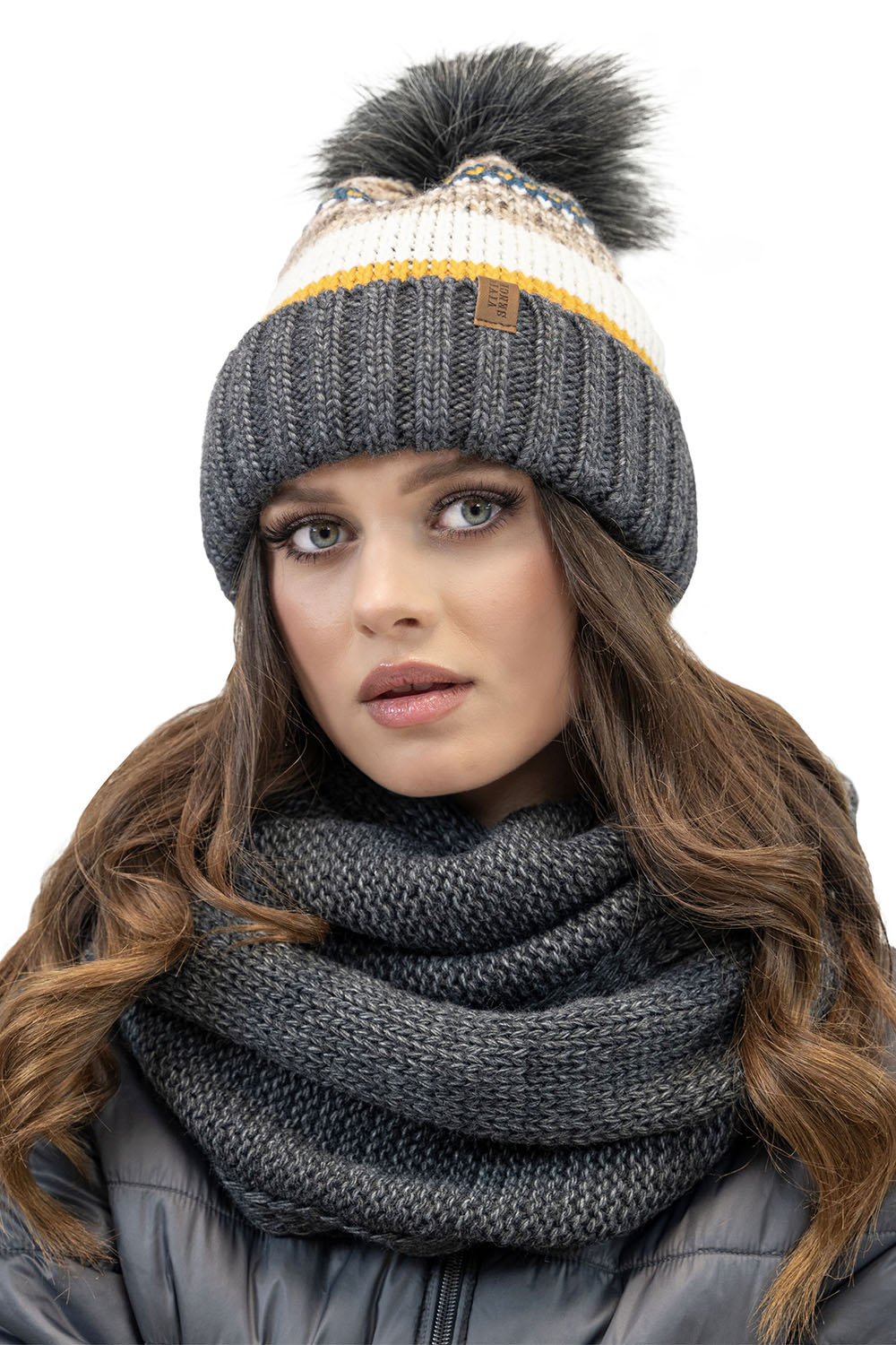 Vivisence Damen Bommelmütze Winter Bommel Wärmendem Garn Antistatischer 7099, dunkelgrau