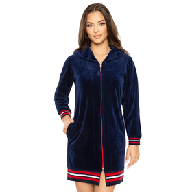 Vivisence Robe Cotton with Zipper Fastening and Cuffed Sleeves 5018, dark blue-red