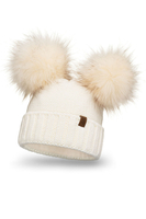 Vivisence Damen Bommelmütze Winter Zwei Bommel Wärmendem Garn Antistatischer 70106, ecru