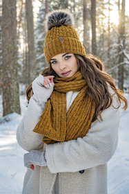 Vivisence Wintermütze mit Bommel Damen Warmes Ideal Für Kalte Wintertage 7015, dunkelgelb