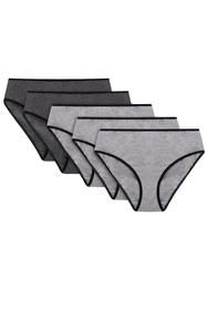 Vivisence Culotte Classique Slip pour Femme Lot de 5 Figi 4016, bande noire : gris/gris/gris/gris foncé/gris foncé