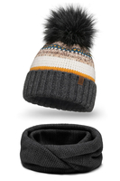 Vivisence Modisches Winterset für Damen Warme Mütze Mit Antistatischem Fleece Und Umweltfreundlichem Bommel Passender Loop-Schal Aus Weichem Garn Perfekt Für Kalte Tage Und Outdoor-Aktivitäten, dunkelgrau