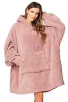 Vivisence Sweat à Capuche Couverture et Chaussettes Poche Frontale Couverture Oversize Chaud et Confortable Tissu Ultra Doux Idéal Pour l’Hiver et Comme Cadeau Cosy, rose