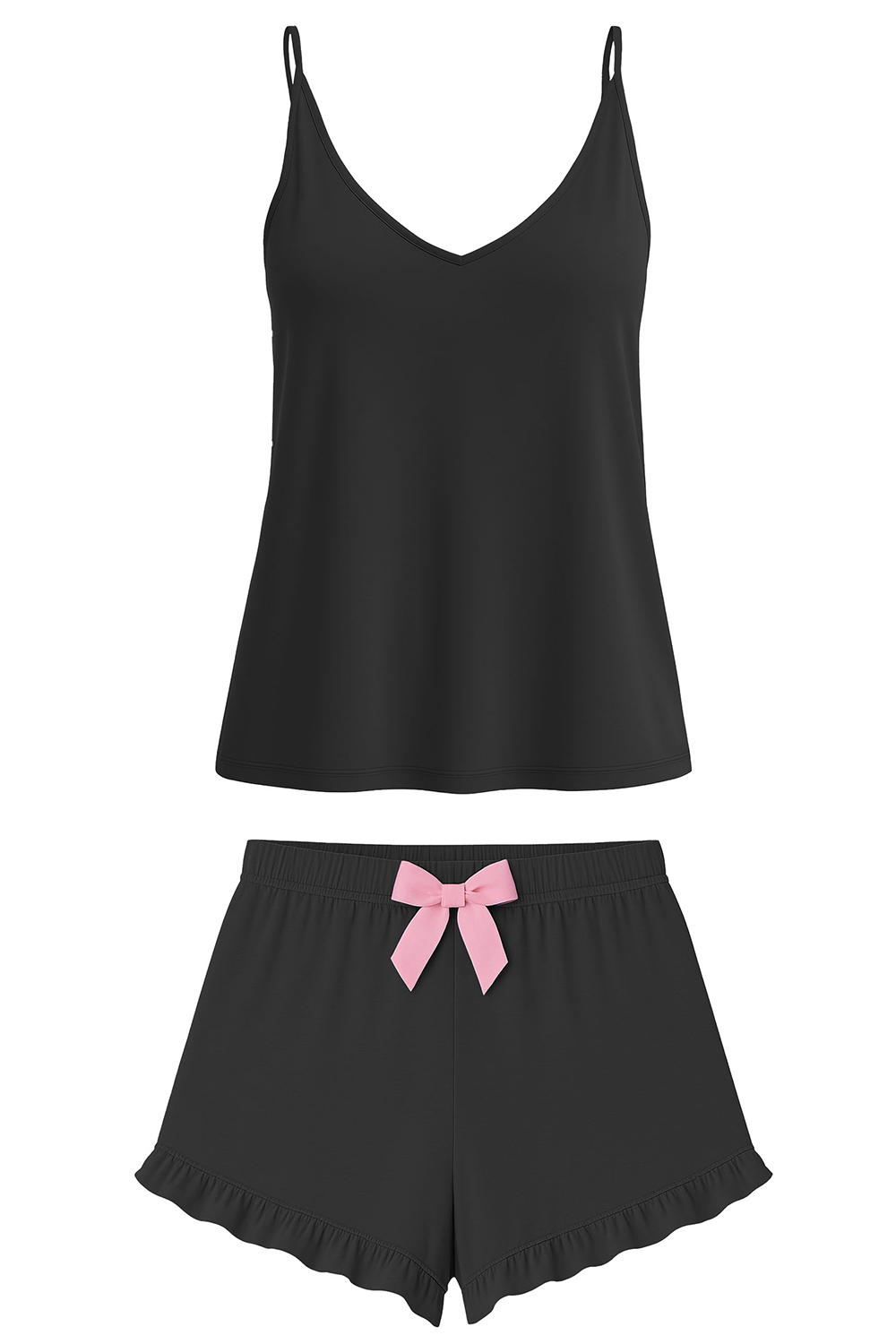 Vivisence Femme Pyjama Set Viscose Nœud Déco Confort Pour la Nuit D'été 2044, noir