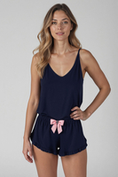 Vivisence Women's Pyjamas Top Viscose Shoulder Straps V-Neck 2200, dark blue