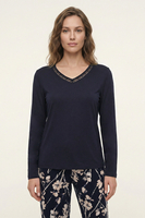 Vivisence Damen Pyjama Modal Baumwolle Langarm V Ausschnitt Bequem Atmungsaktiv, dunkelblau