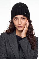 Vivisence Damenmütze Merinowolle Kaschmir Strick Beanie Wintermütze, schwarz