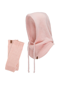 Vivisence Damen Kapuze Und Handstulpen Set Merino Baumwolle Warm für Wintertage, Pink