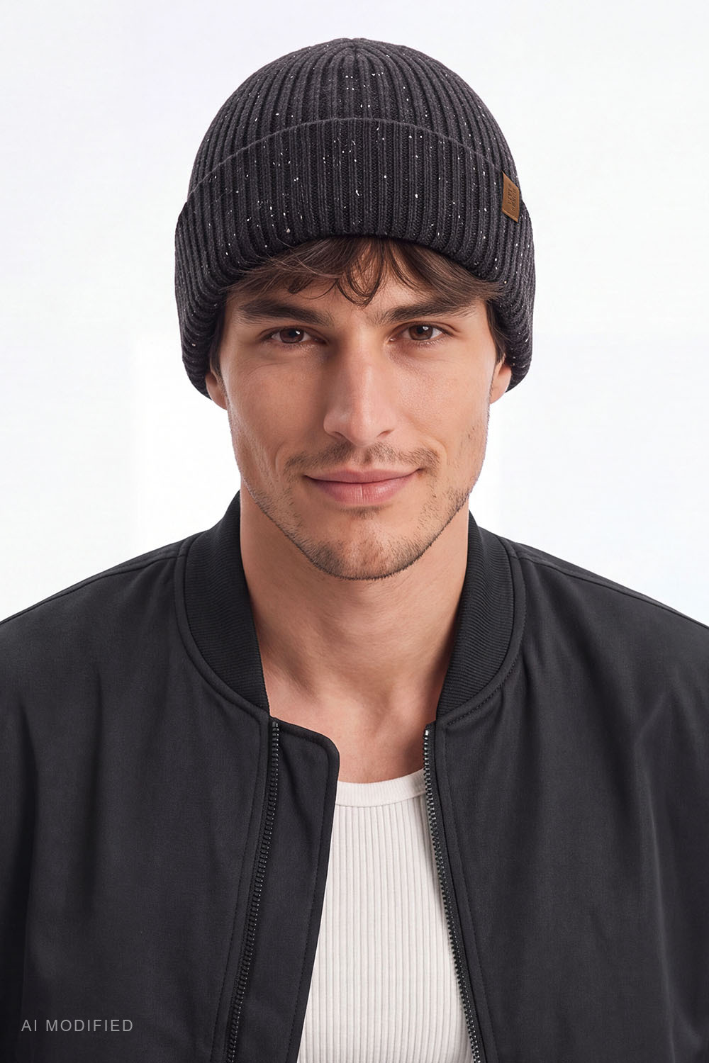 Vivisence Men's Beanie Merino Wool Silk Ribbed Warm Hat, graphite