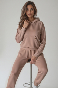 Vivisence Women's Tracksuit Set With Loose Hoodie And Tapered Trousers Stylish Activewear Featuring Elastic Waistband Side Pockets And Ribbed Trims For Daily Comfort,