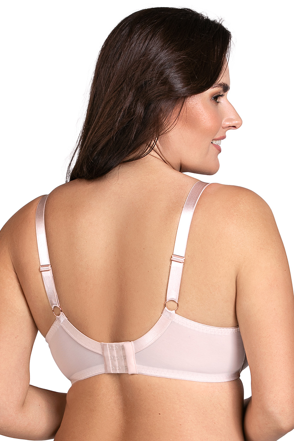 Vivisence Non-Padded Bra Soft Mesh Elegant Bra Upper Cups Smooth Lower Cups Adjustable Straps, Beige