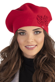 Vivisence Elegant Women's Winter Set Beret And Scarf With Classic Design And Floral Decoration Made Of Warm And Soft Fabric With Wool Blend Ideal For Cold Winter Days, Red
