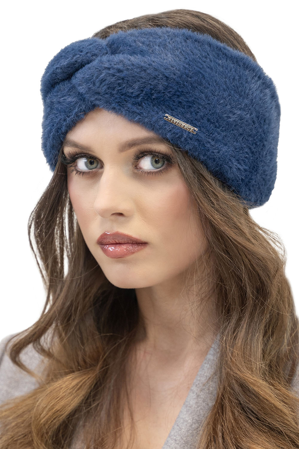 Vivisence Stirnband Damen Flauschig Gefüttert Verkreuzt Warm Herbst Winter 7093, dunkelblau