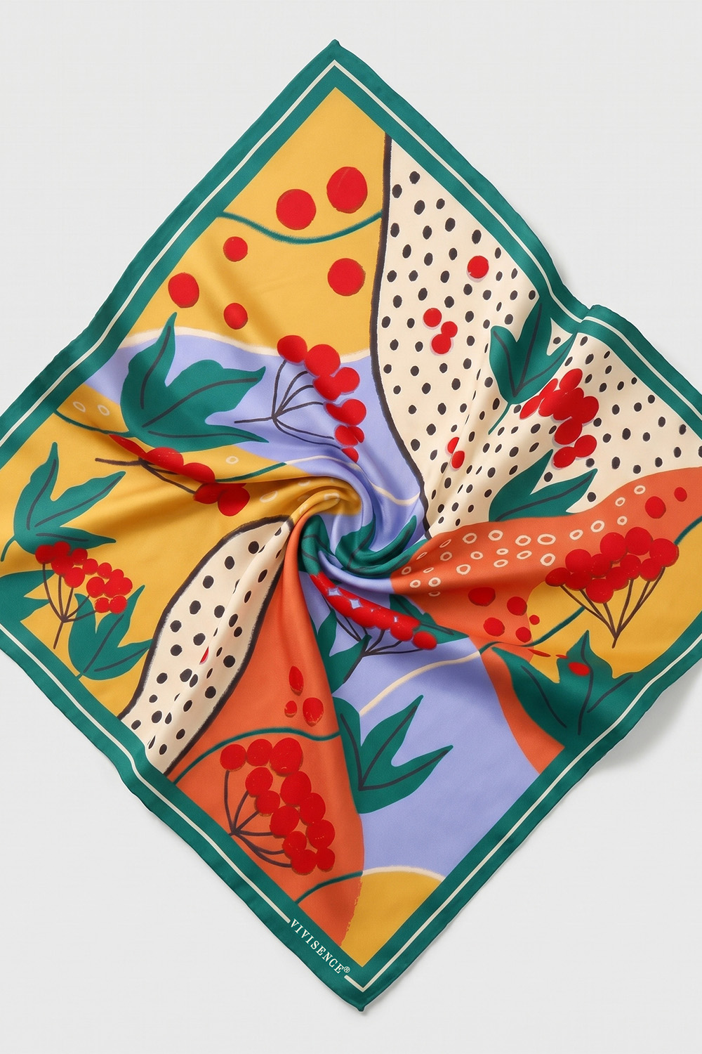 Vivisence Femme Foulard En Soie Carré Bords Roulottés Style Polyvalent, jaune/vert