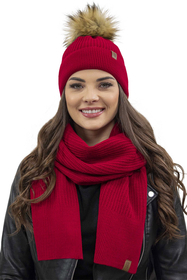 Vivisence Bonnet Femme Avec Pompon Pour L’Hiver En Fil Chaud Style Automnal 7042, rouge
