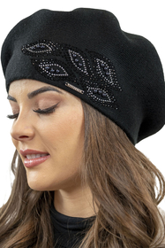Vivisence Beret With Zirconia Applique Ideal For Cold Days 7051, black