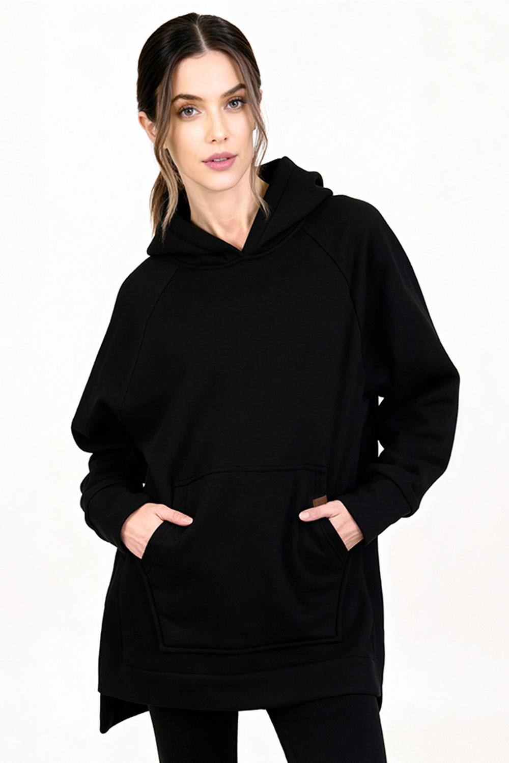 Vivisence Women Hoodie Soft Cotton Elastane Pullover Hood Everyday Comfort, Black