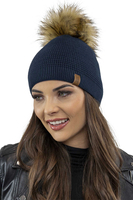 Vivisence Women's Pom Pom Winter Hat Warm Yarn Antistatic 7041, dark blue