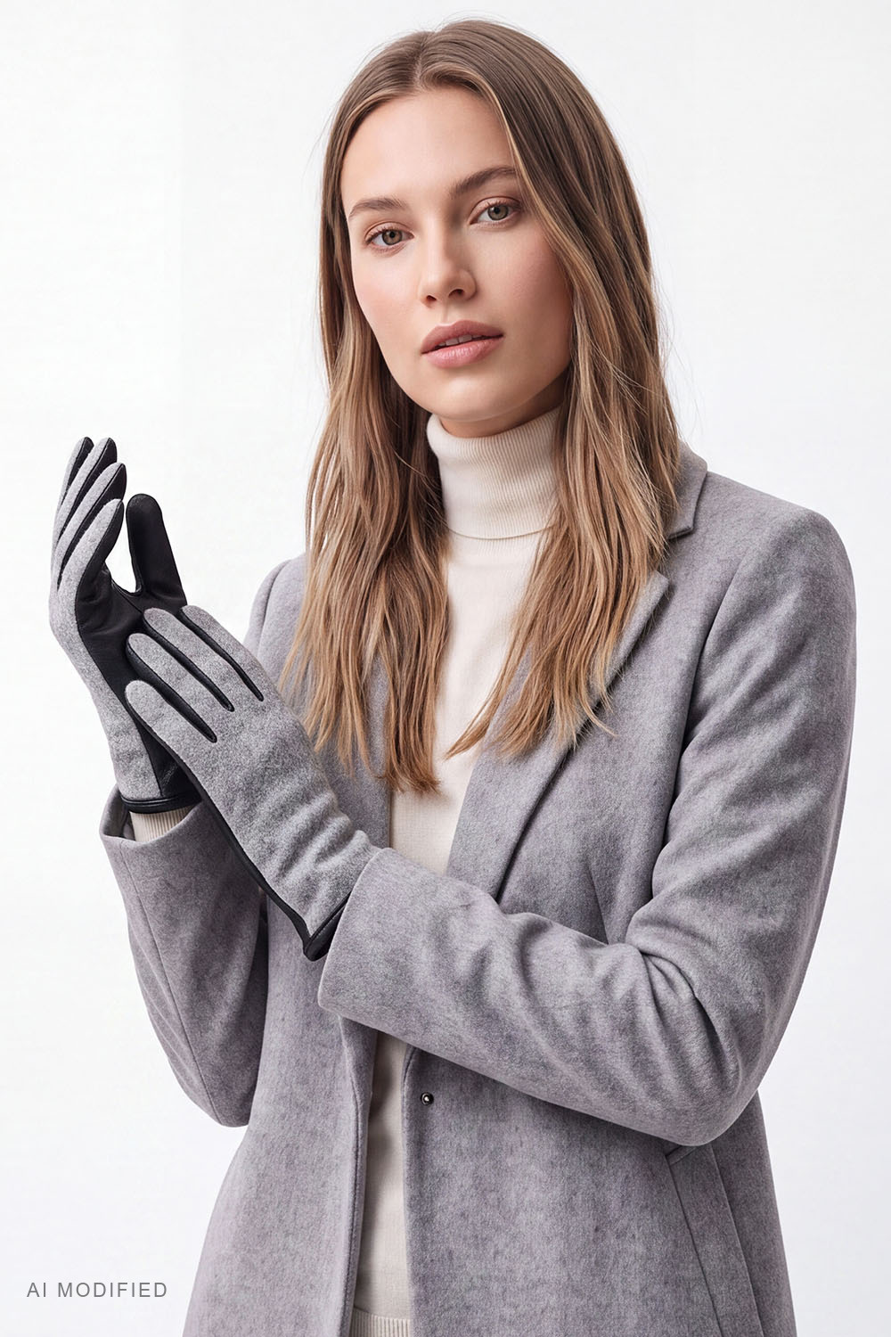 Vivisence Damen Handschuhe Wolle Leder Winter Strick klassisch, Grau