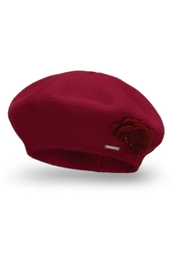 Vivisence Women's Beret With Floral Applique Ideal For Winter Days 7036, claret