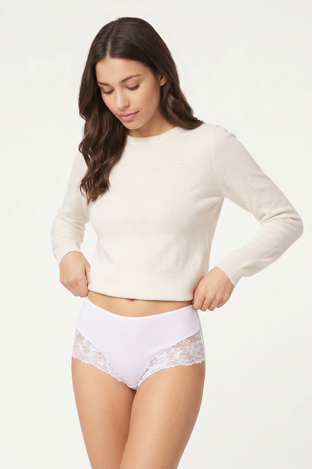 Vivisence women's smooth high waist lace briefs 4008, white