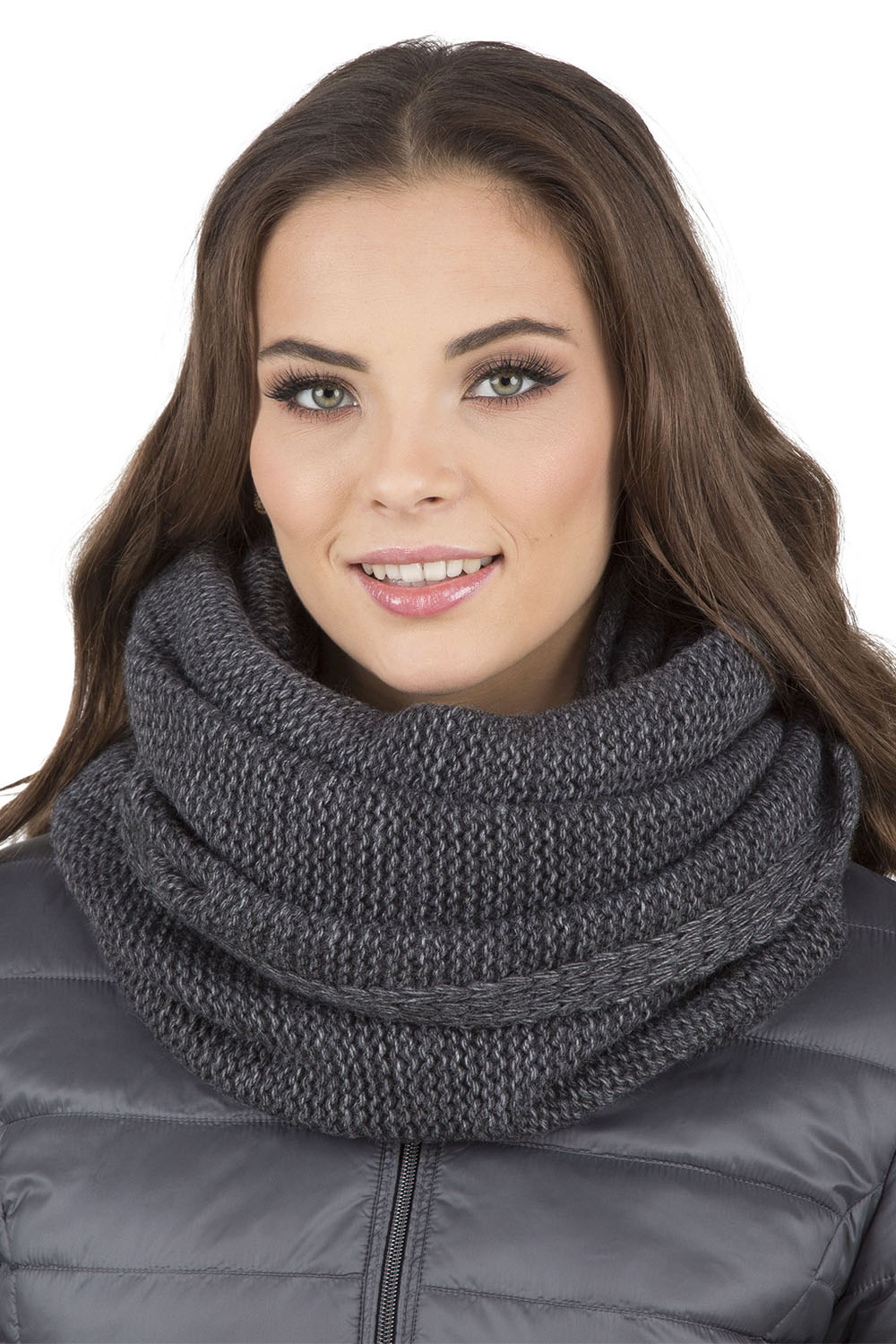 Vivisence Écharpe Tube Tricotée Femme Chaude Et Confortable Pour L’Hiver 7103, gris foncé