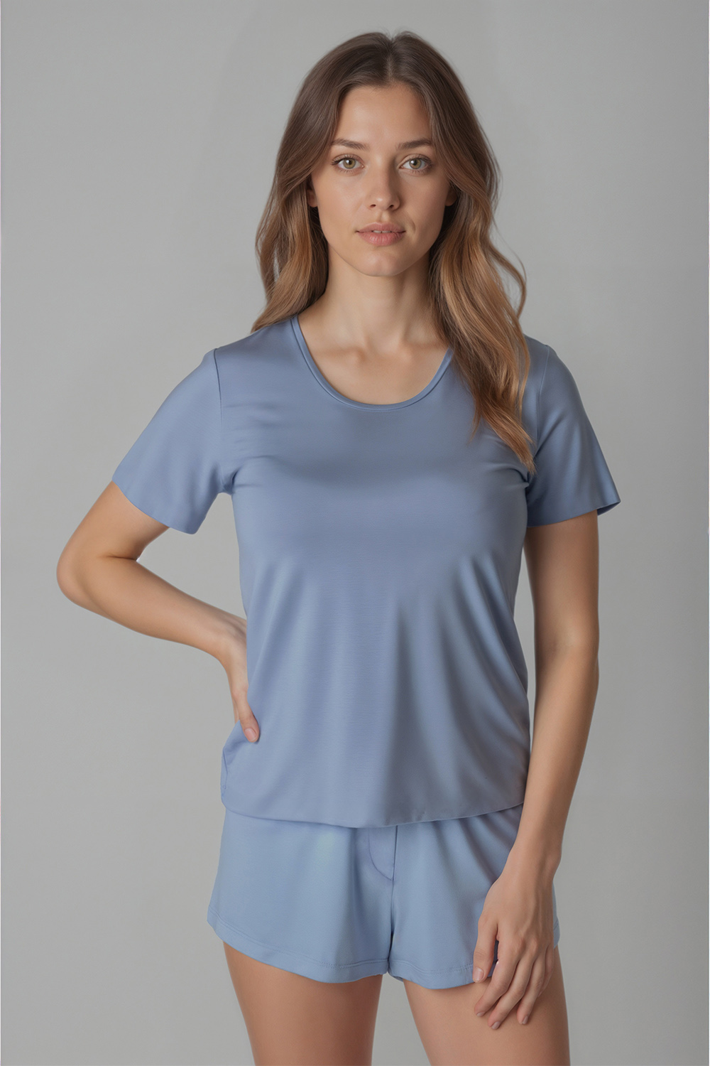 Vivisence Women's Pyjamas T-Shirt Viscose Relaxed Cut Comfort For Every Night 2200, azure