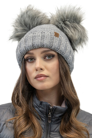Vivisence Bonnet Femme Hiver Avec Deux Pompons En Fil Chaud Antistatique 70106, gris clair